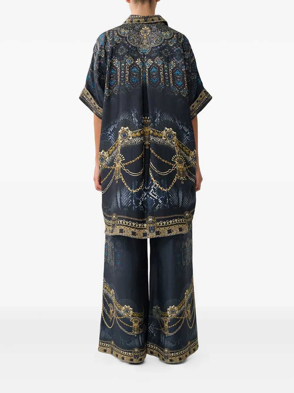 Camilla Broek met trekkoord en print Zwart