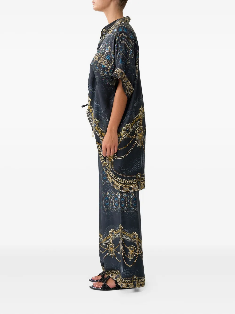 Camilla Broek met trekkoord en print Zwart