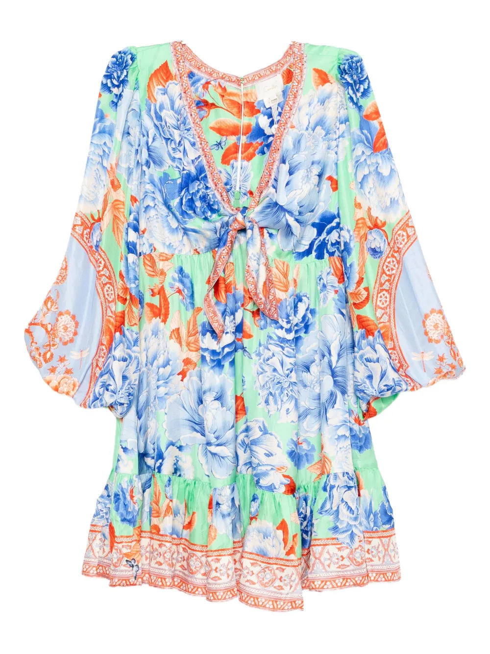 Camilla short tie front blouson dress - グリーン Camilla short tie front blouson dress - グリーン