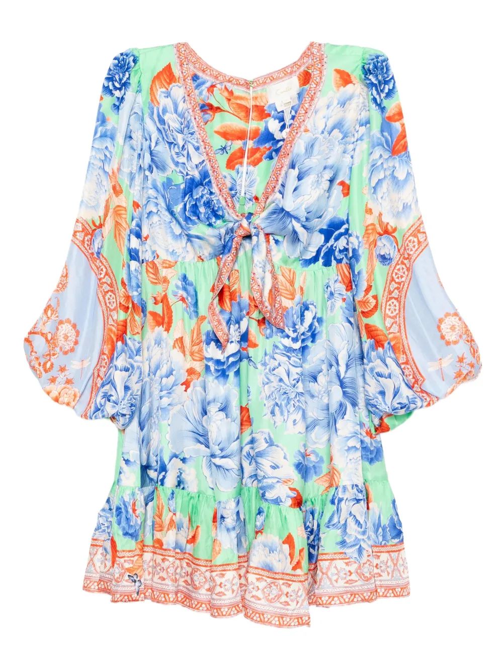 Camilla short tie front blouson dress - Verde