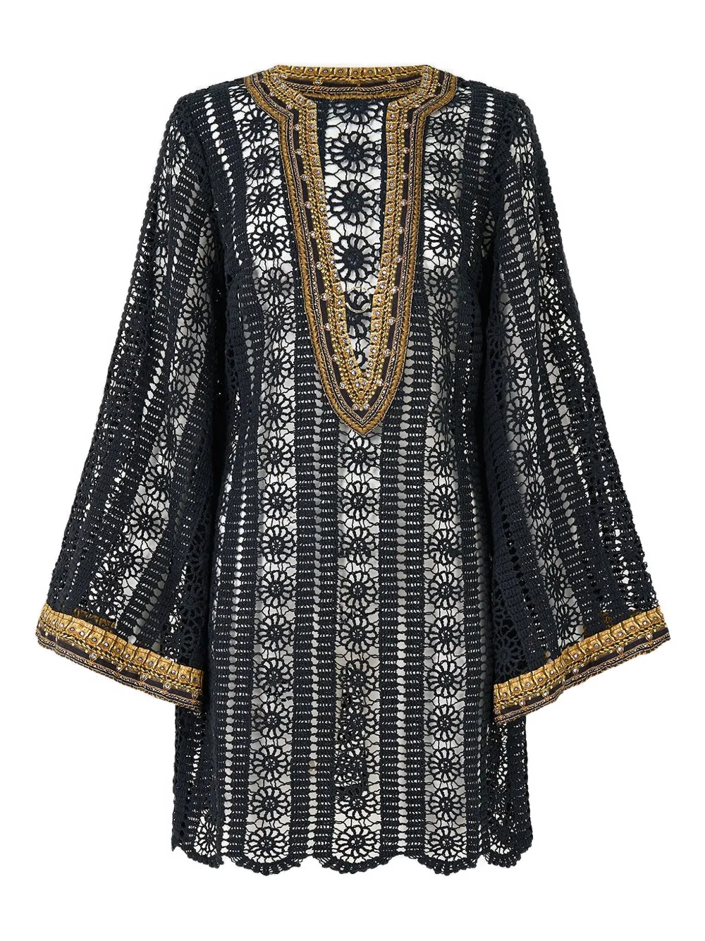 Camilla lace deep V-neck tunic - ブラック Camilla lace deep V-neck tunic - ブラック