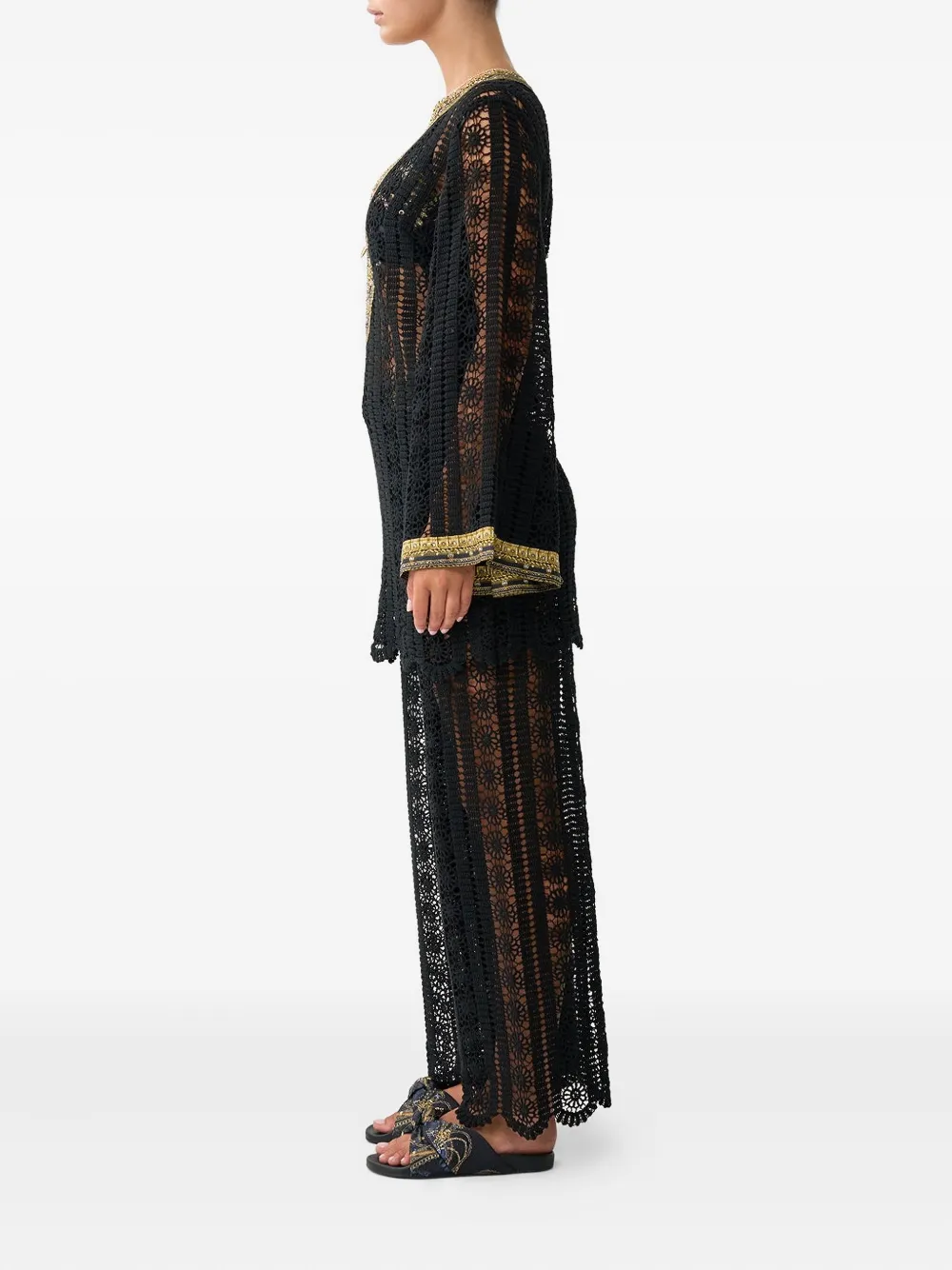 Camilla Tuniek met diepe V-hals en kant Zwart