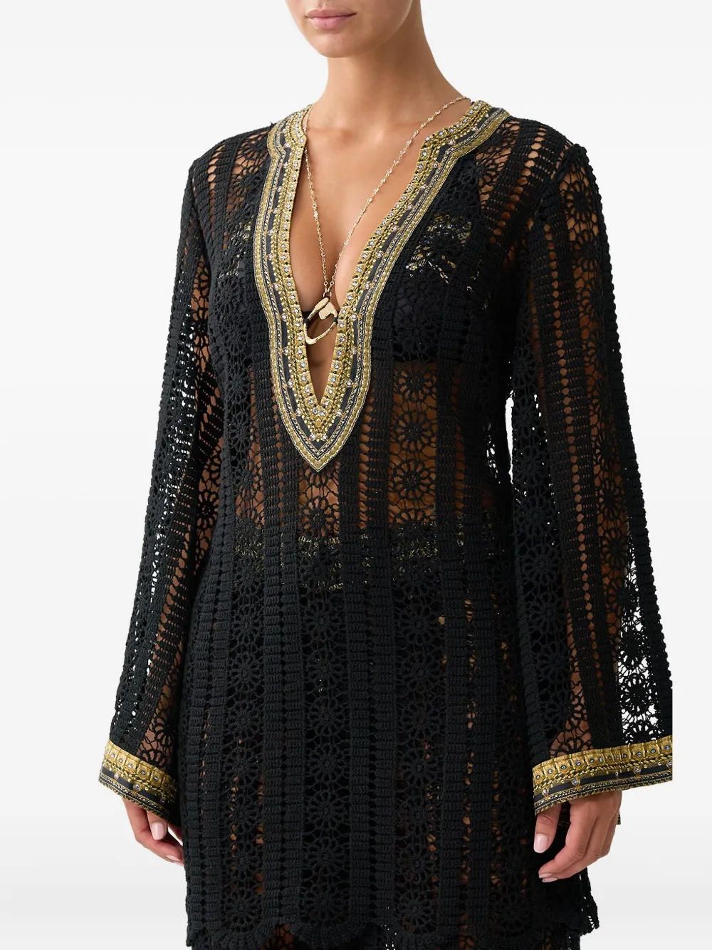 Camilla Tuniek met diepe V-hals en kant Zwart