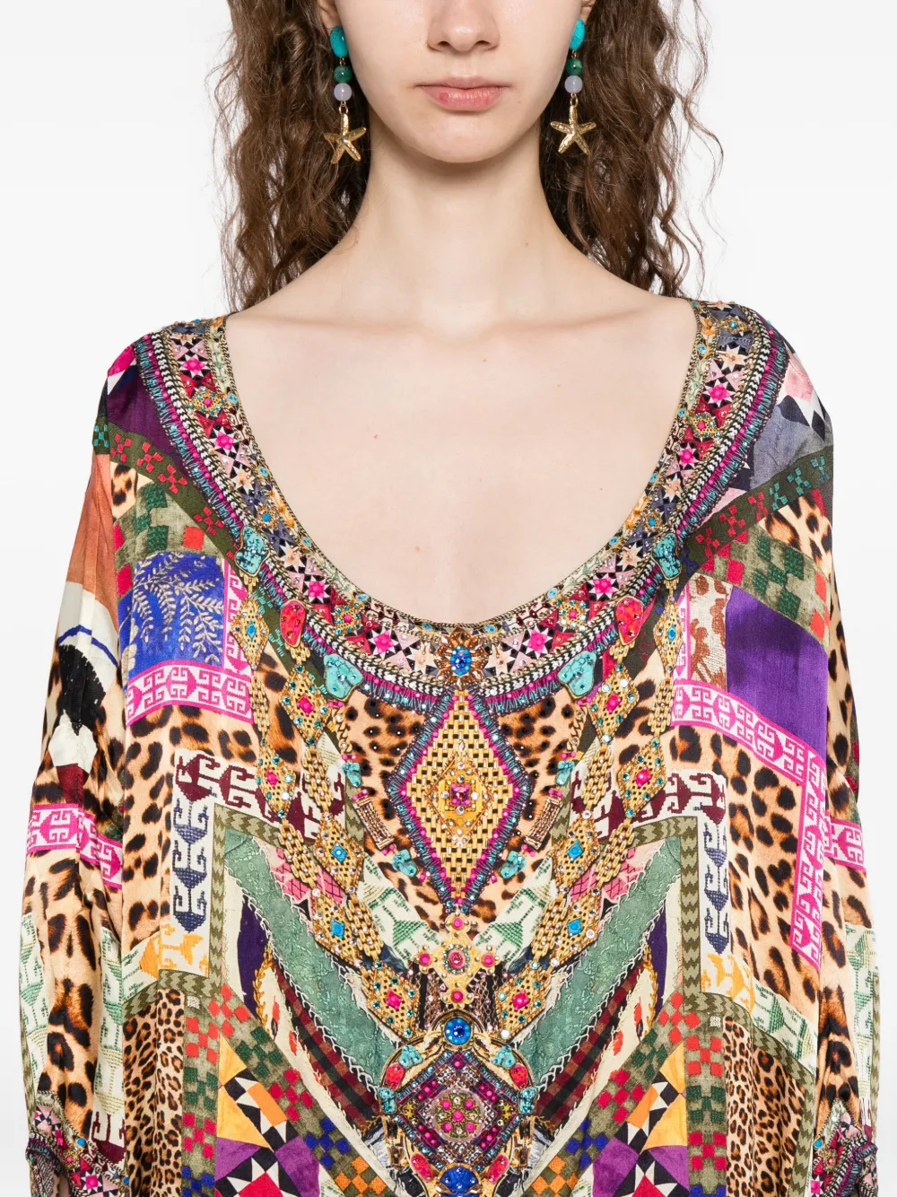 Camilla A-lijn jurk met franje Bruin