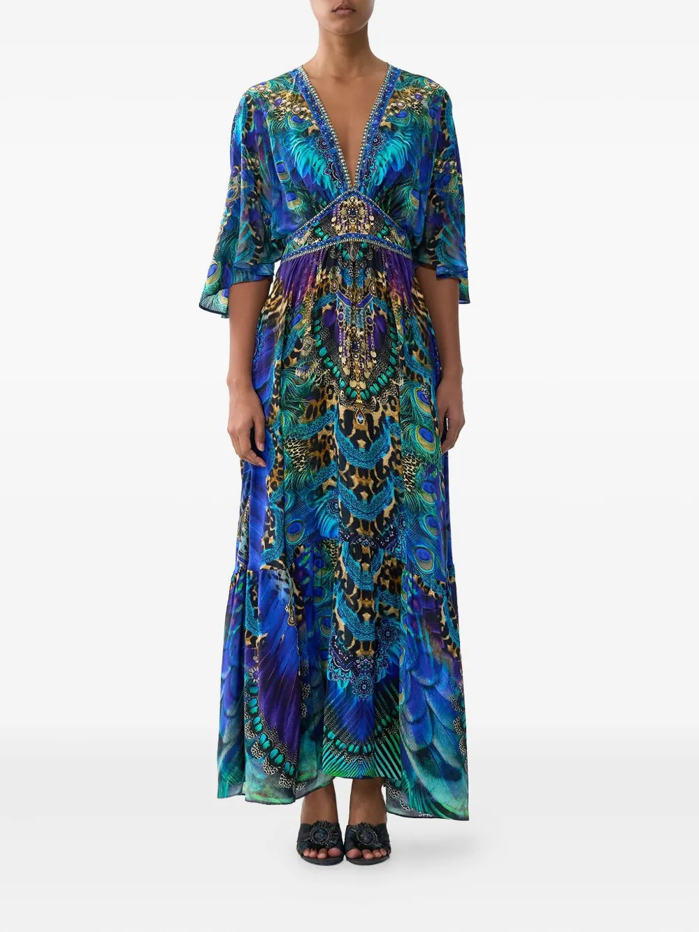 Camilla Jurk met ruches en taille - Blauw