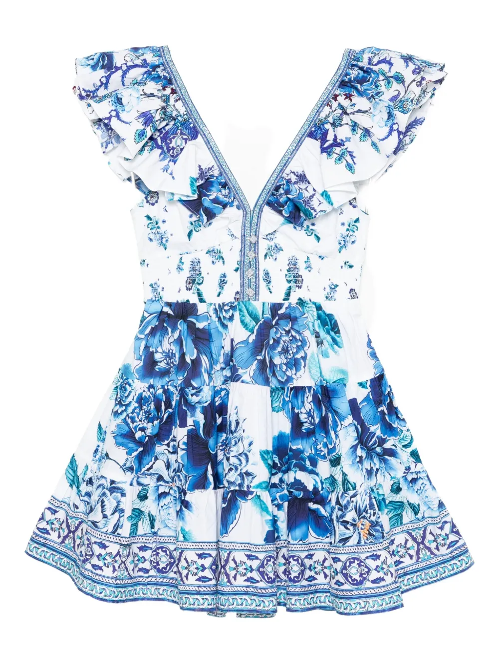 Camilla neck frill tiered short dress - ホワイト Camilla neck frill tiered short dress - ホワイト
