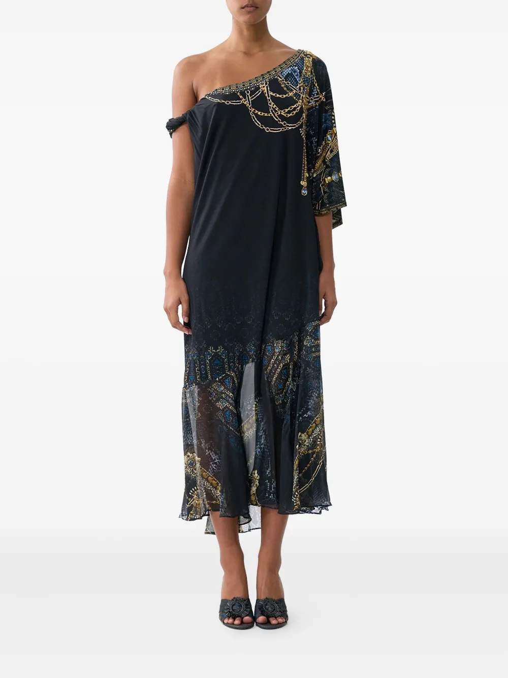 Camilla twisted one-shoulder midi dress - Zwart