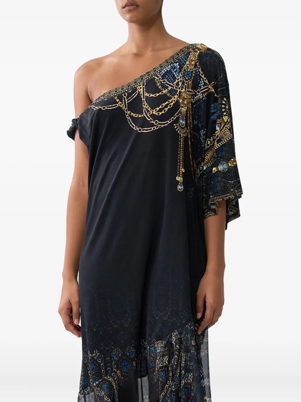 Camilla Asymmetrische midi-wikkeljurk Zwart