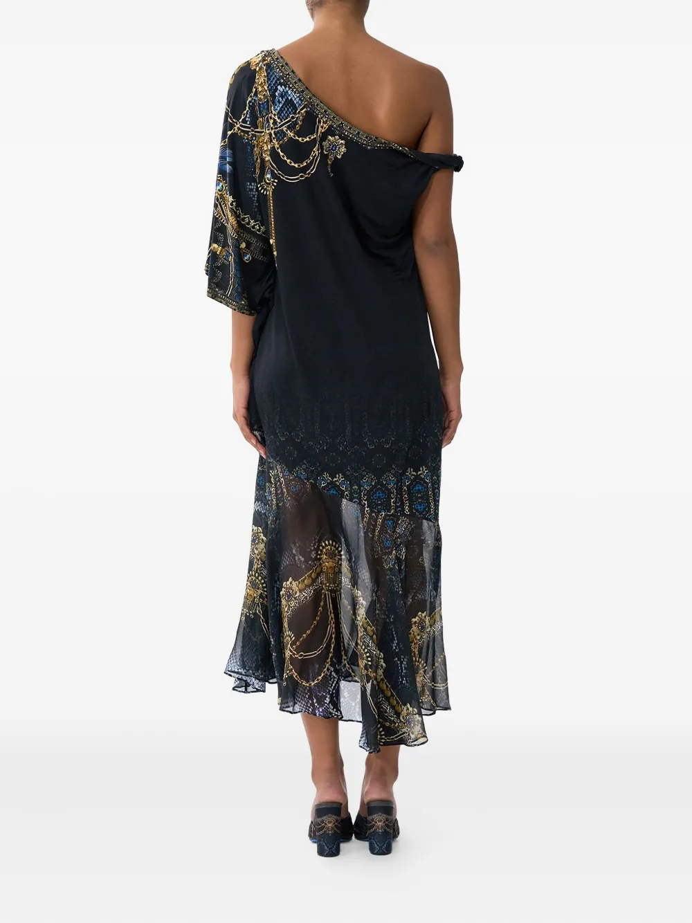 Camilla Asymmetrische midi-wikkeljurk Zwart