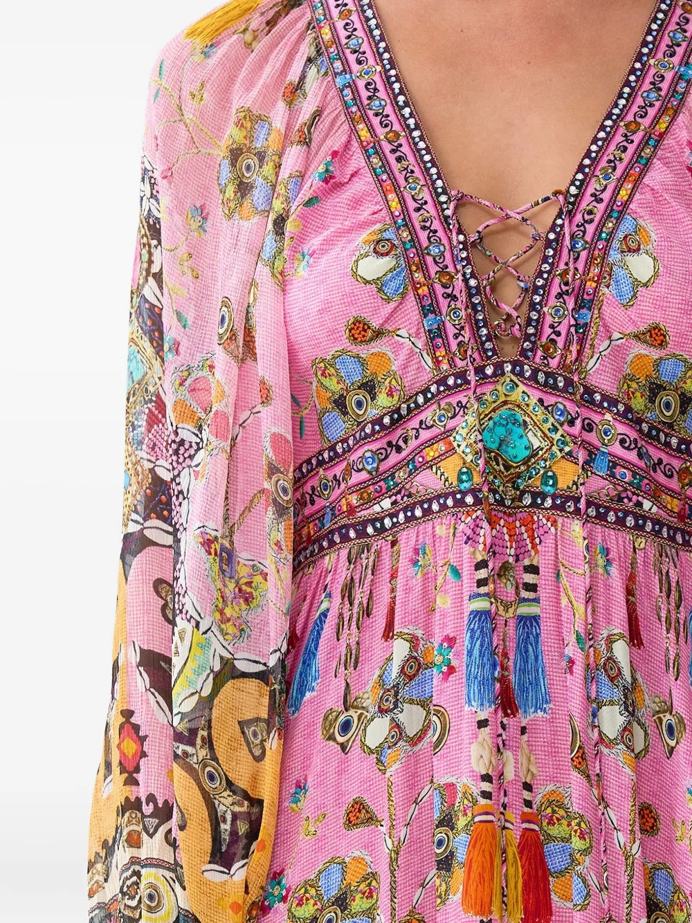 Camilla Maxi-jurk met patchwork en veters Roze