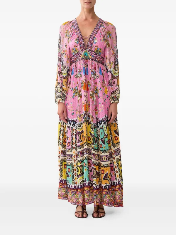Camilla lace-up Patchwork Maxi Dress | Pink | FARFETCH PH