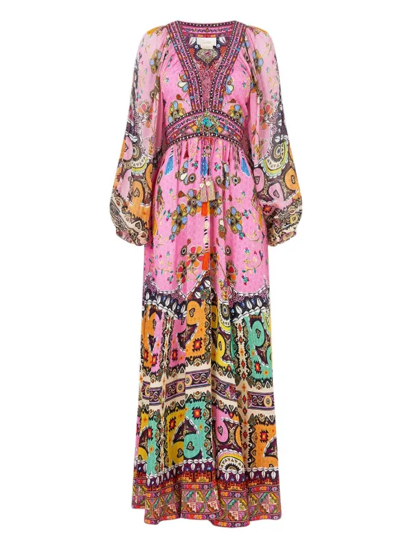 Camilla lace-up Patchwork Maxi Dress | Pink | FARFETCH GE