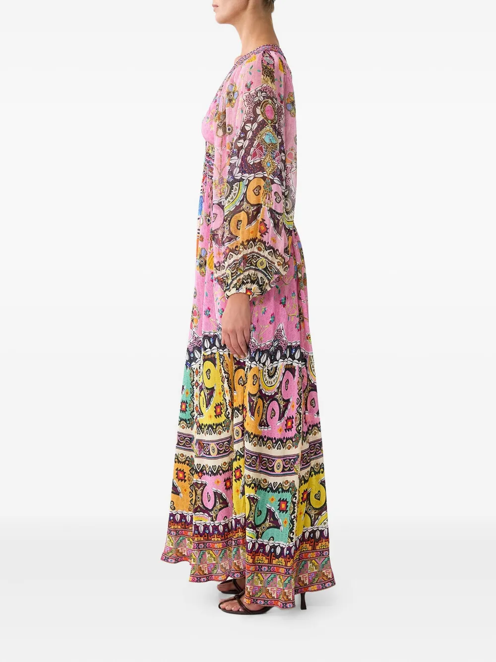 Camilla Maxi-jurk met patchwork en veters Roze