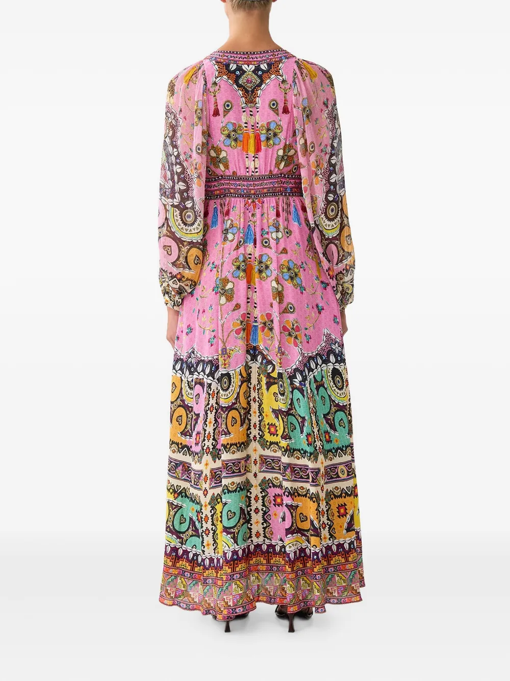 Camilla Maxi-jurk met patchwork en veters Roze