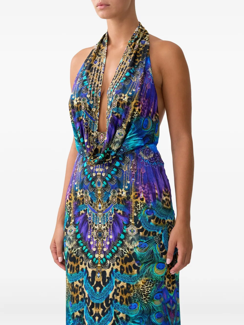 Camilla Cosmic Zoology jurk met watervalhals Blauw