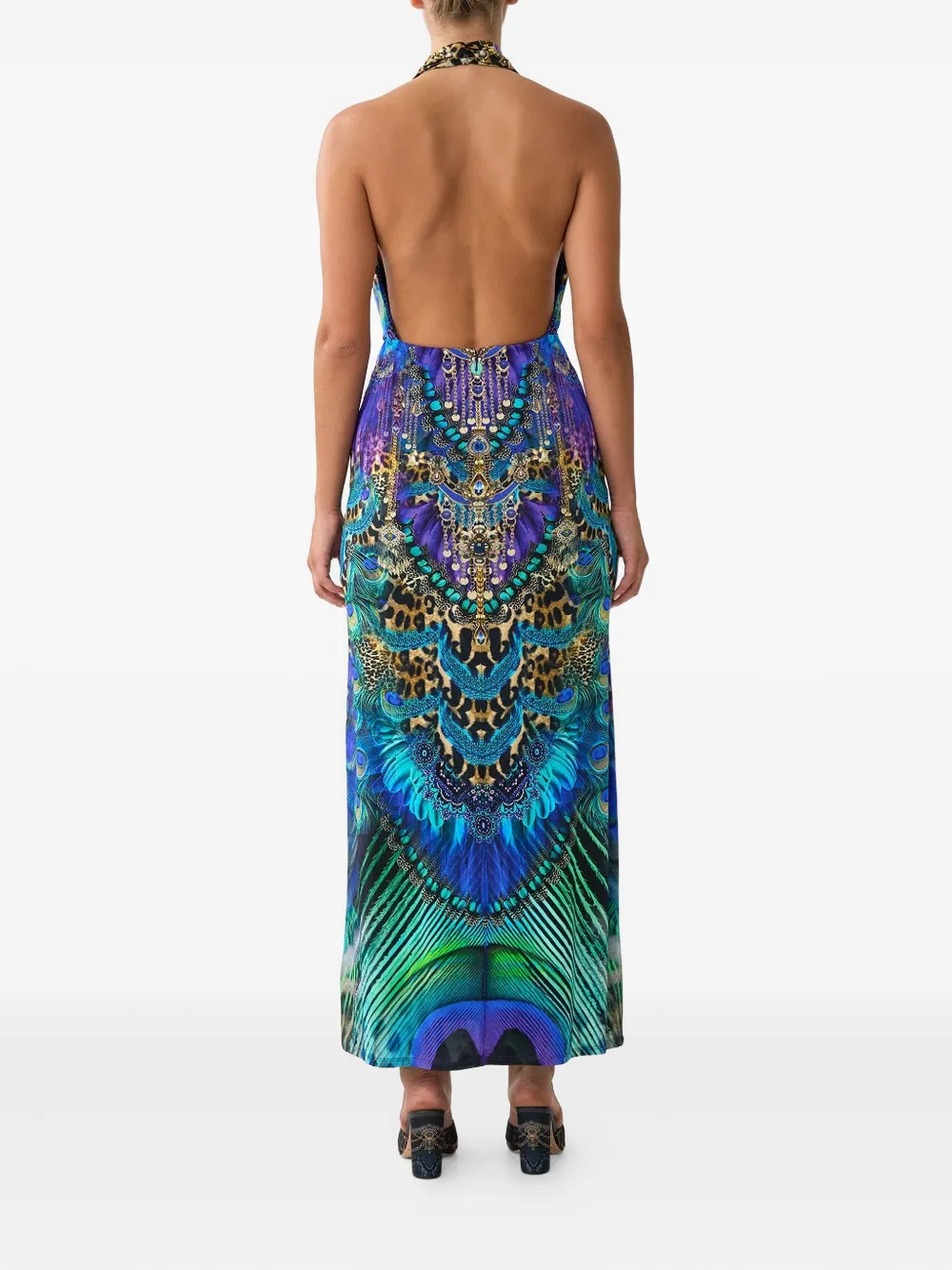 Camilla Cosmic Zoology jurk met watervalhals Blauw