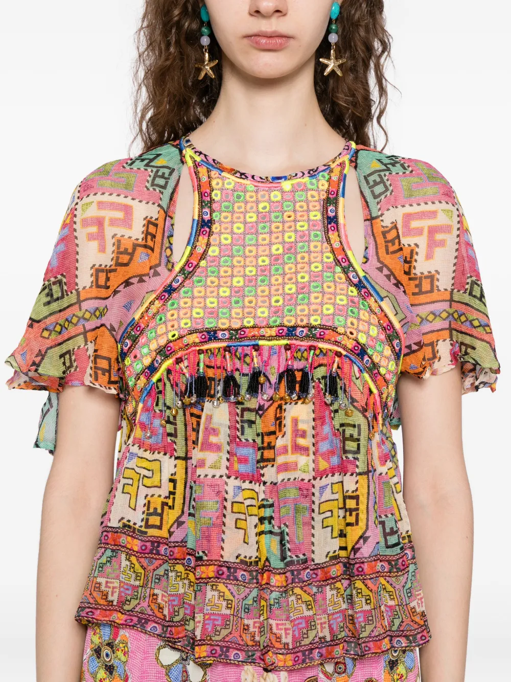 Camilla Top met patchwork Roze