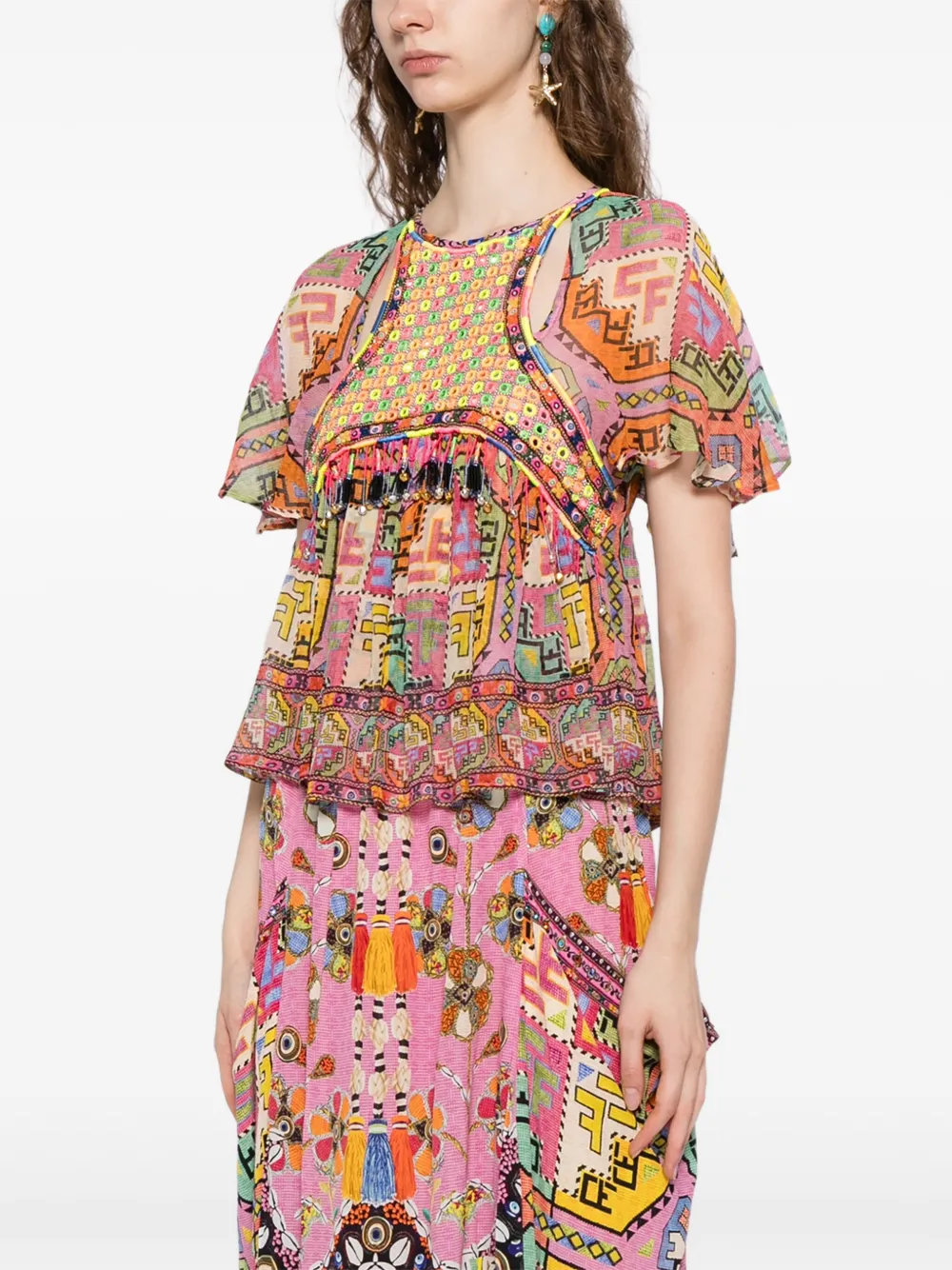 Camilla Top met patchwork Roze