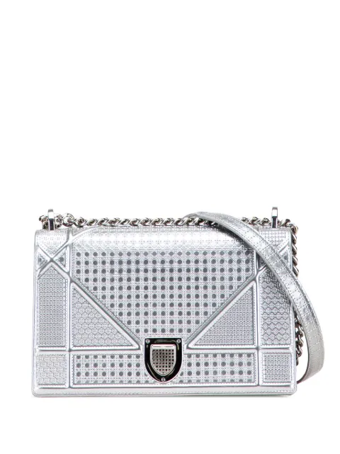 Christian Dior Pre-Owned 2017 Medium Metallic Patent Microcannage Diorama Flap crossbody bag