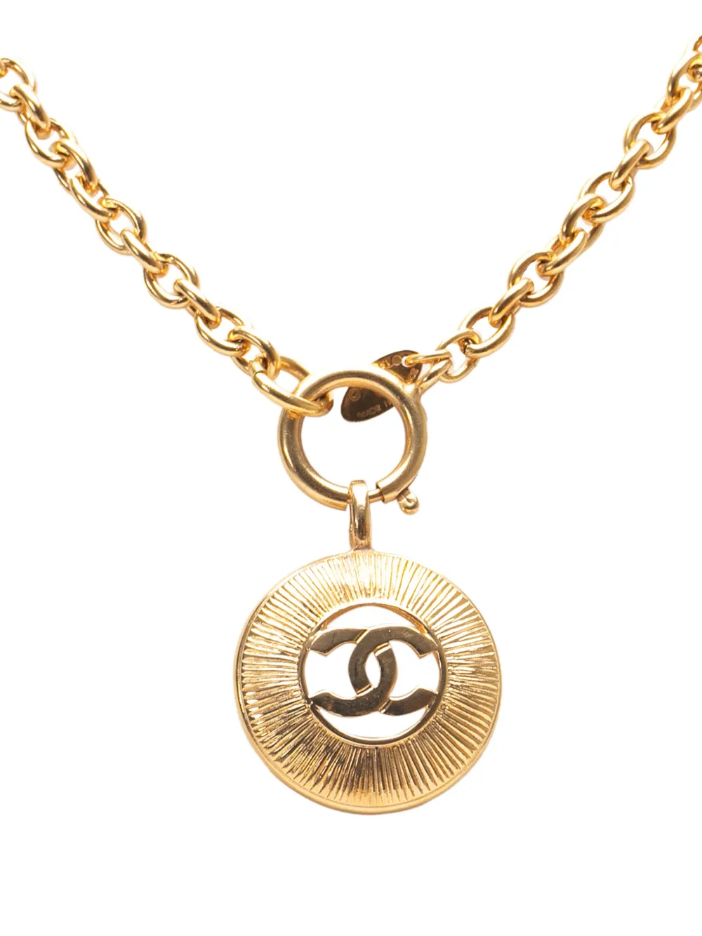 1970-1980 Gold Plated CC Round Pendant Necklace costume necklace