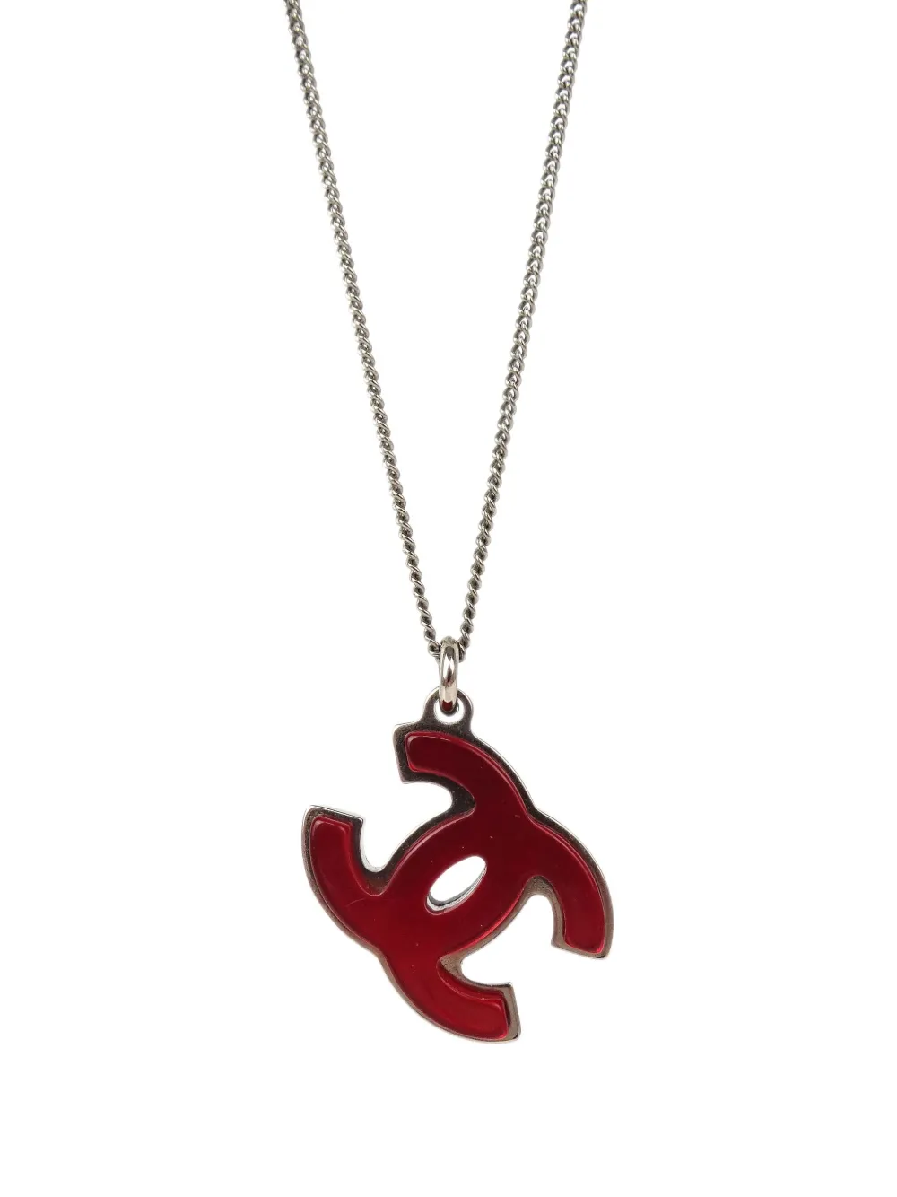 Pre-owned Chanel 2005 Cc Pendant Necklace In Silver