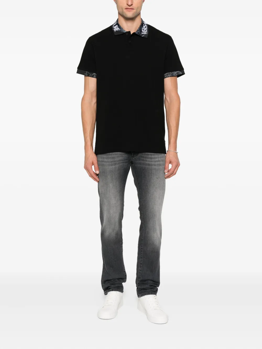 Versace Jeans Couture logo-print collar polo shirt - Zwart