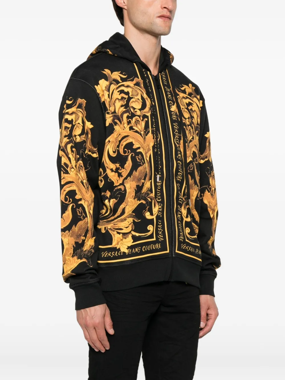 Versace Jeans Couture baroque-print zip-up hoodie Zwart