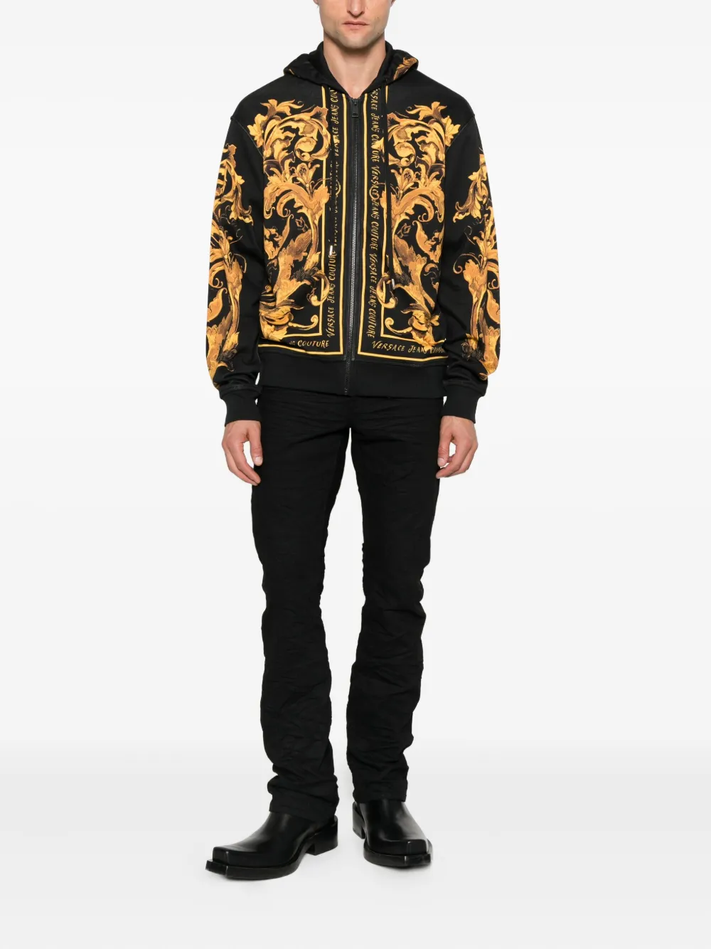 Versace Jeans Couture baroque-print zip-up hoodie Zwart