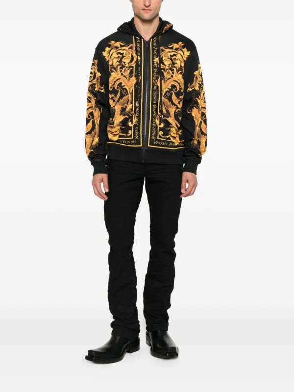 ⭐︎VERSACE JEANS COUTURE ブラック パーカー⭐︎ Versace Jeans Couture バロックプリント ジップアップパーカー