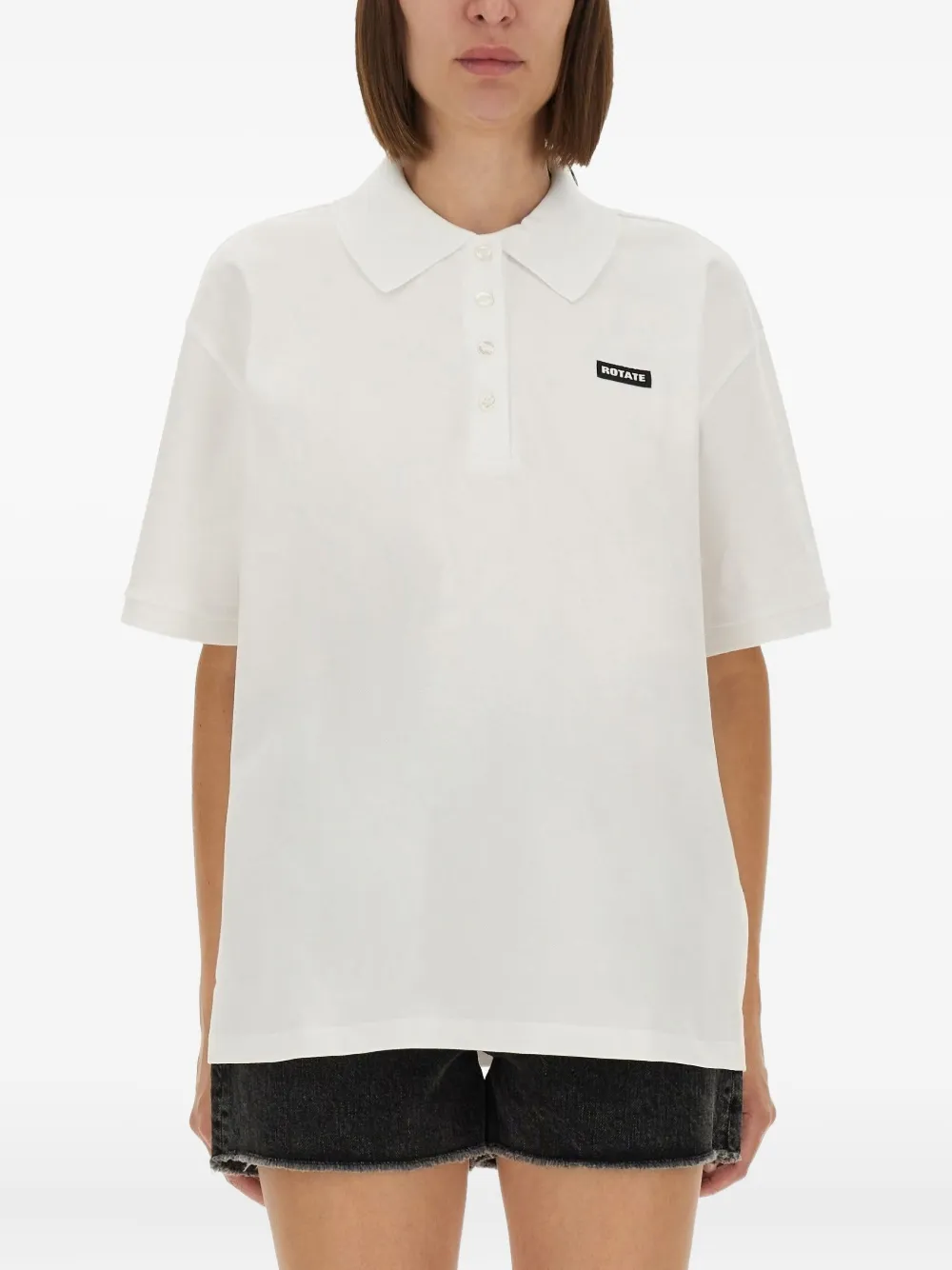 Rotate Birger Christensen Buttoned Logo-detail Polo Shirt In White