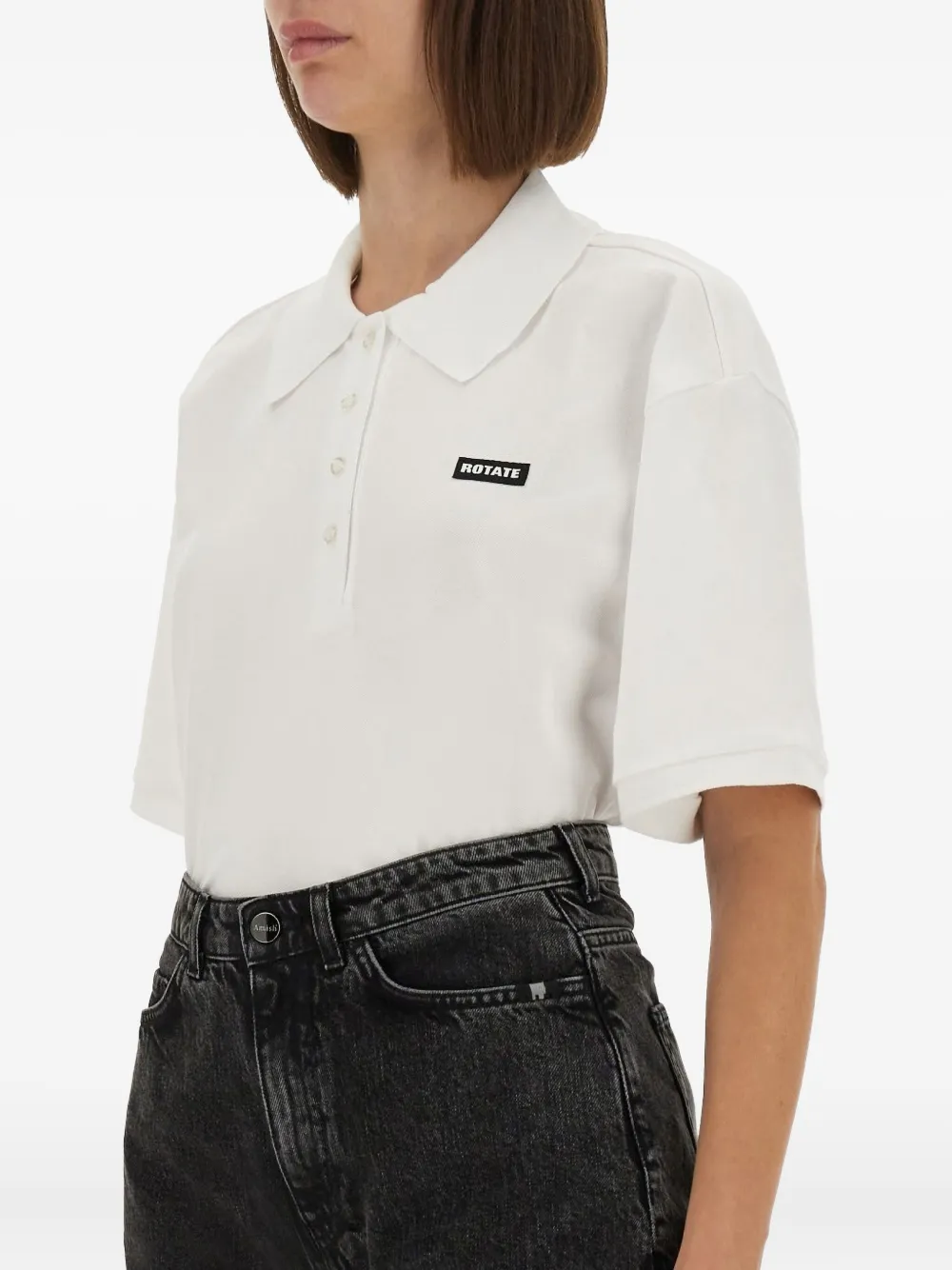 Rotate Birger Christensen Buttoned Logo-detail Polo Shirt In White