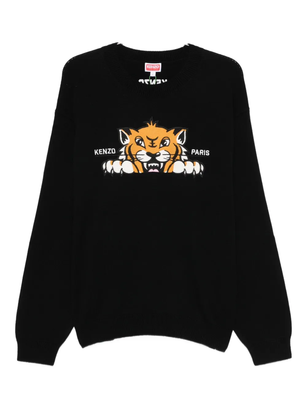 Kenzo embroidered-tiger crew-neck sweater Zwart