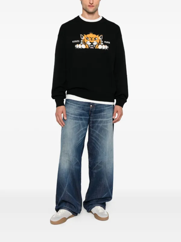 Kenzo embroidered-tiger crew-neck Sweater Black FARFETCH IN
