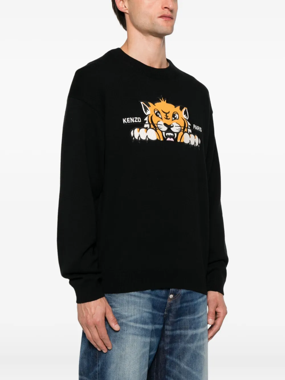 Kenzo embroidered-tiger crew-neck sweater Zwart