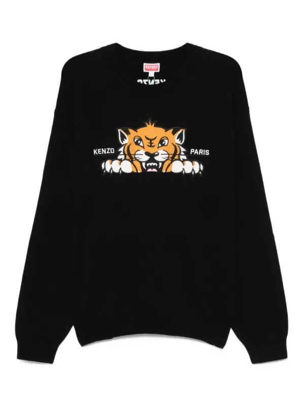 Kenzo embroidered-tiger crew-neck Sweater Black FARFETCH JO