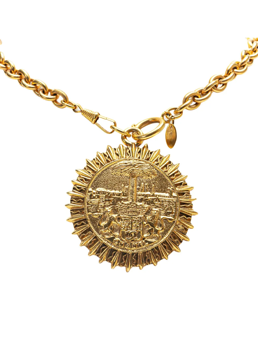 1970-1980 Gold Plated Medallion Coat of Arms Sunburst Pendant Necklace costume necklace