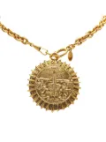 CHANEL Pre-Owned 1970-1980 Gold Plated Medallion Coat of Arms Sunburst Pendant Necklace costume necklace
