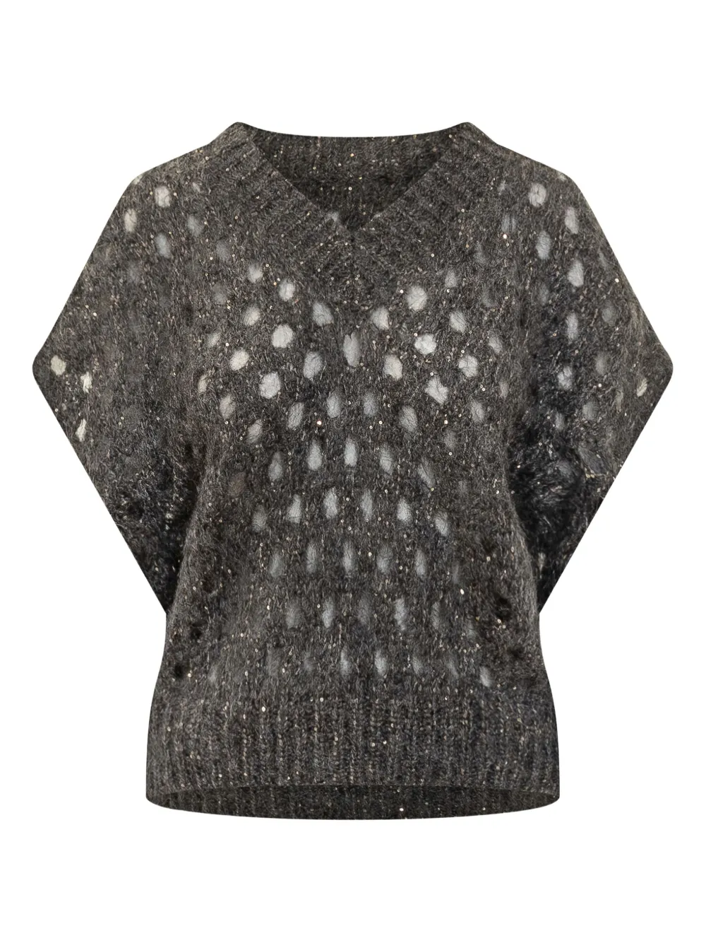 Brunello Cucinelli Short-sleeve Embellished Top In Gray