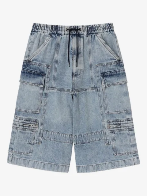 Juun.J shorts cargo de mezclilla con cordones en la pretina