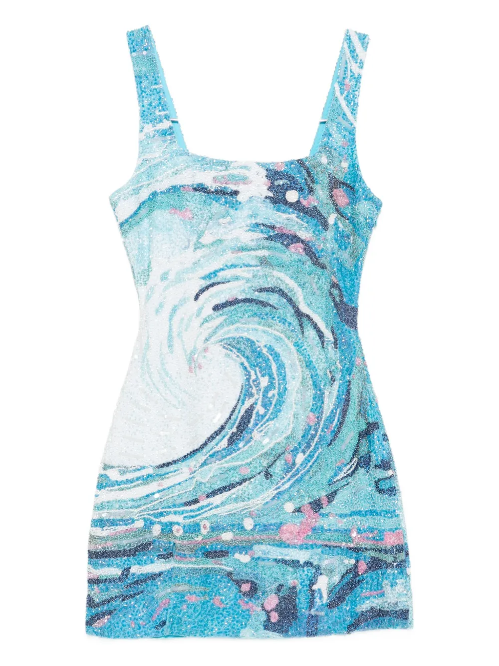 Staud Le Sable Tidal-wave Sequin Mini Dress In Blue