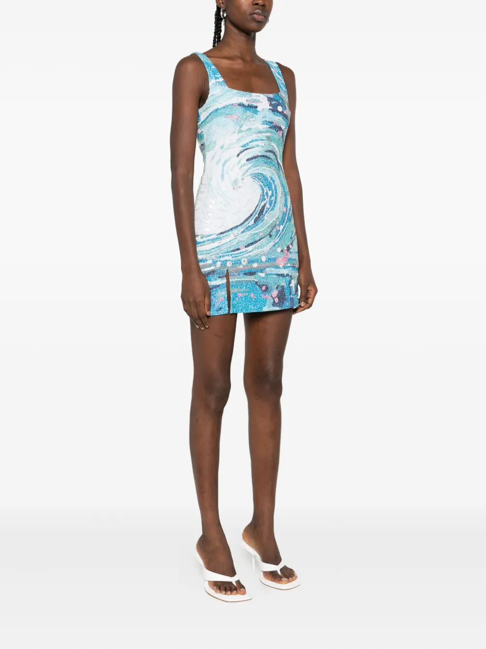 STAUD Le Sable tidal-wave sequin mini dress Blauw