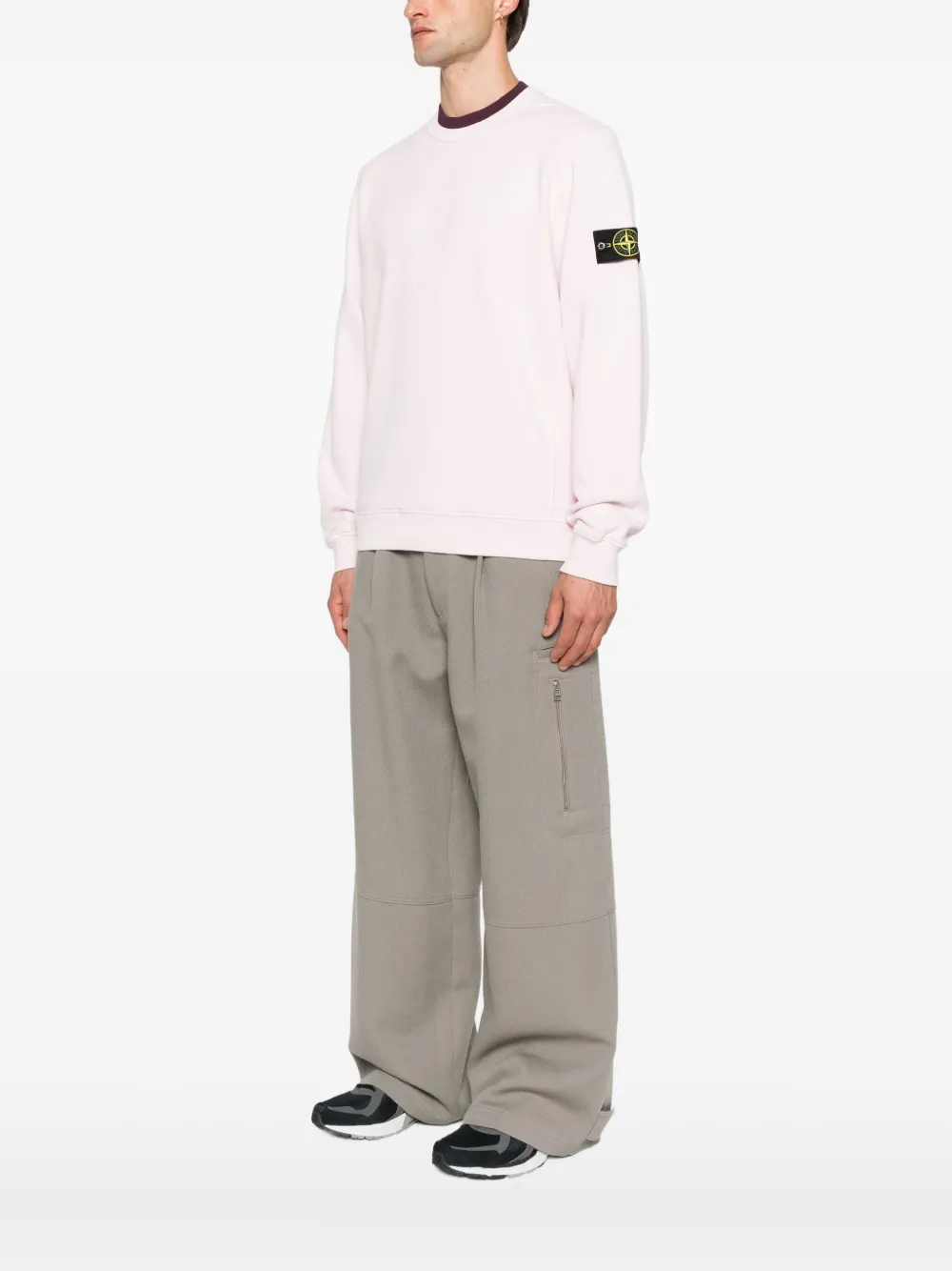 Stone Island logo-patch crew-neck sweatshirt Roze