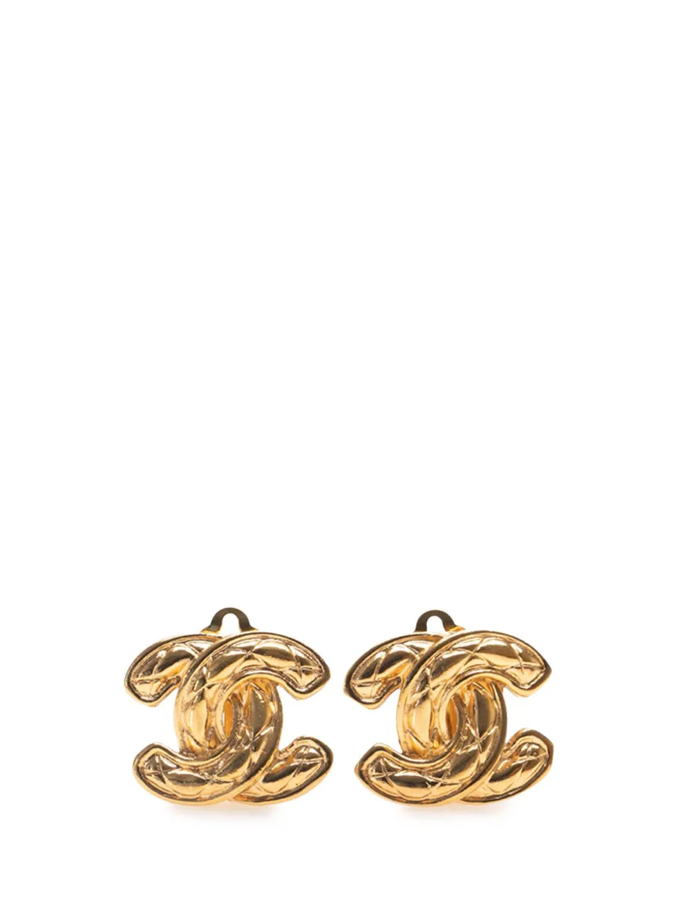1970-1980 Gold Plated CC Quilted Clip On Earrings costume earrings