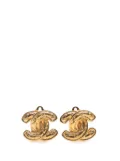 CHANEL Pre-Owned 1970-1980 Gold Plated CC Quilted Clip On Earrings costume earrings