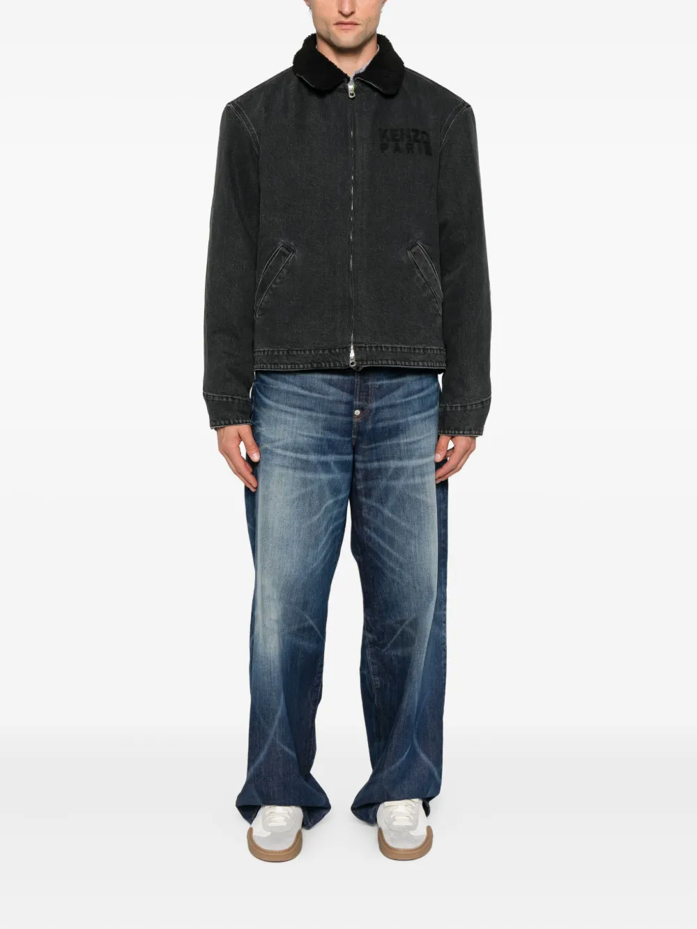 Kenzo sherpa-collar denim jacket Grijs