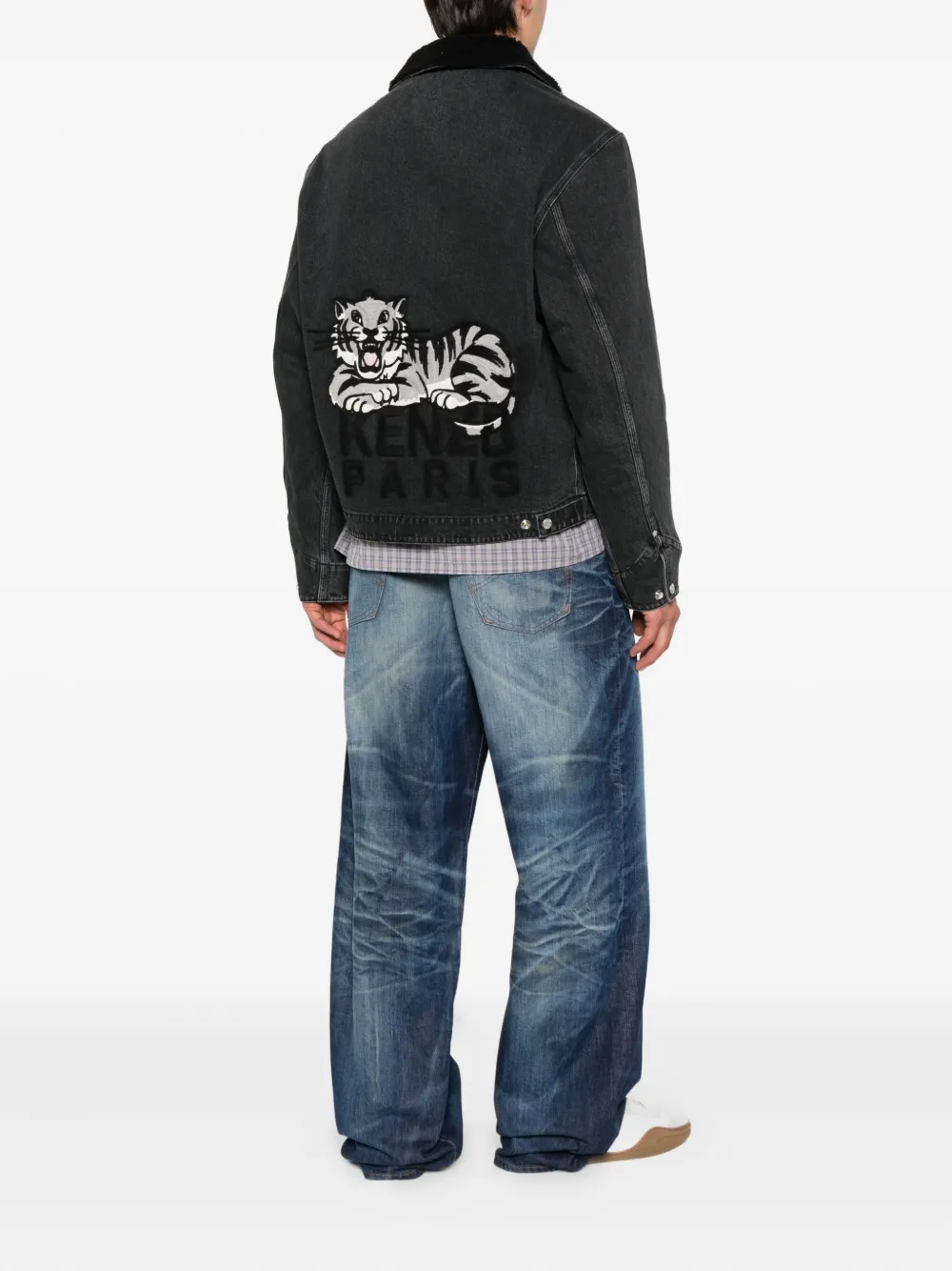 Kenzo sherpa-collar denim jacket Grijs