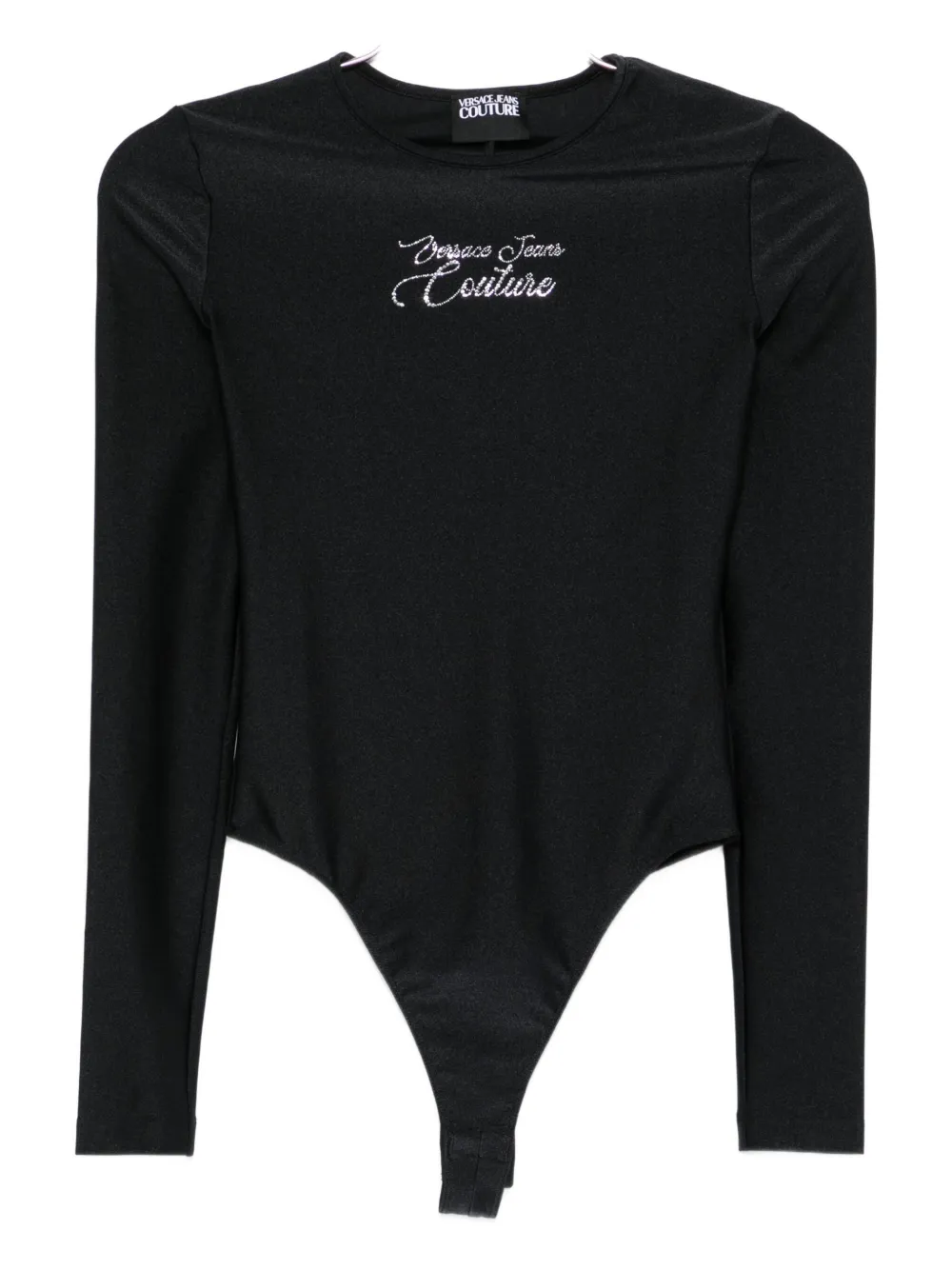 Versace Jeans Couture Embroidered Long-sleeve Bodysuit In Black