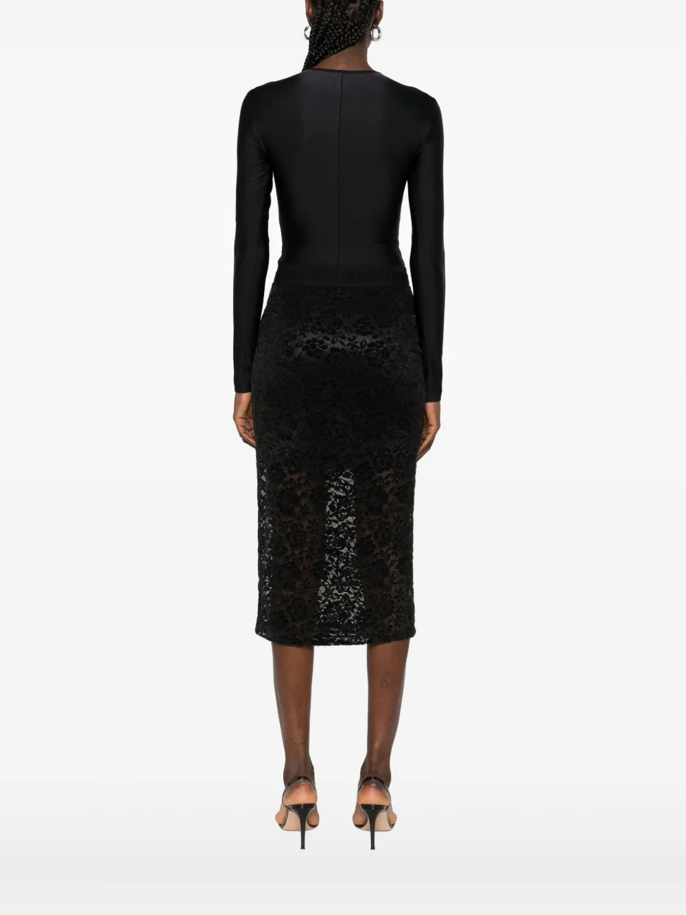 Versace Jeans Couture Embroidered Long-sleeve Bodysuit In Black