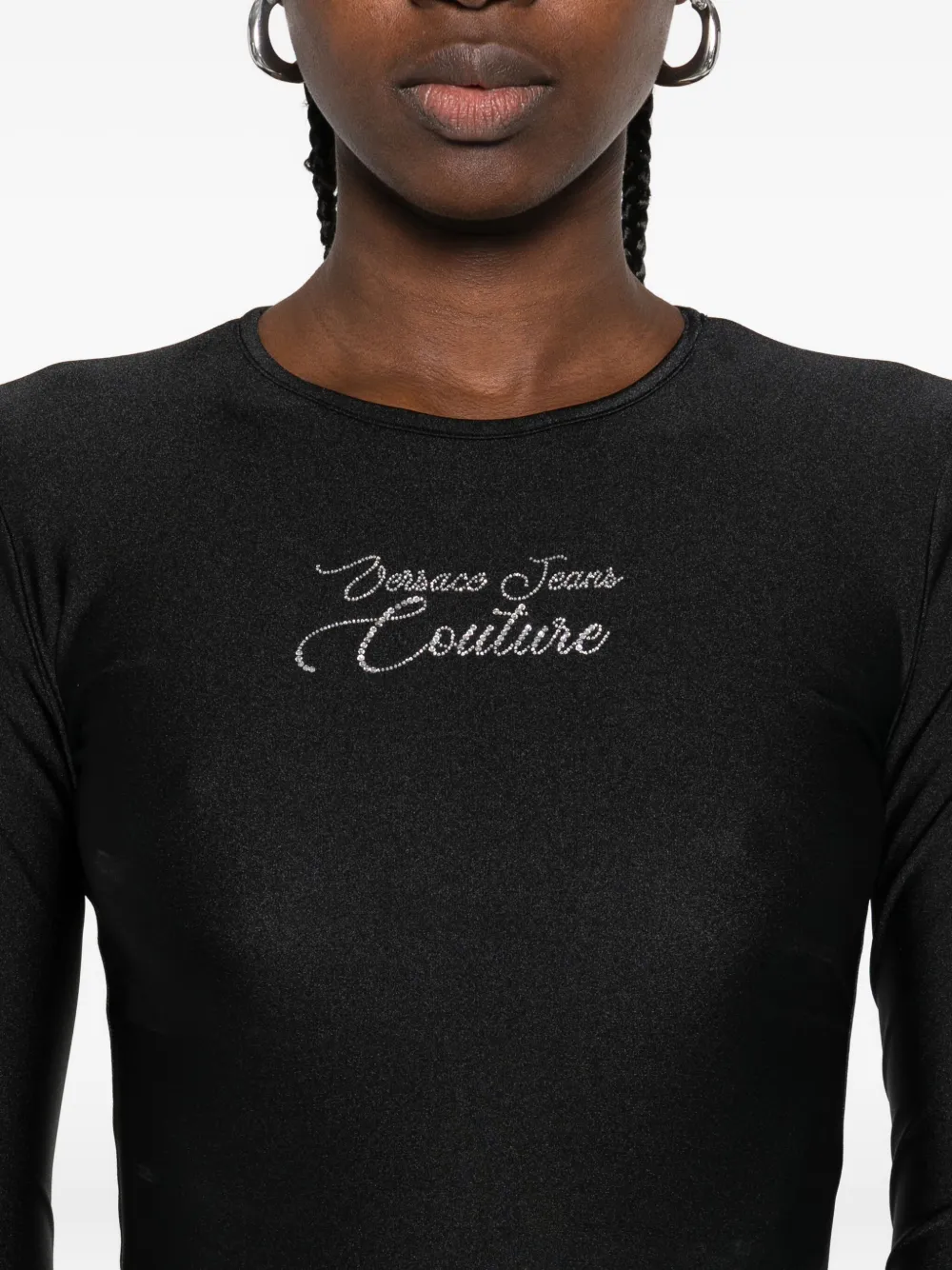 Versace Jeans Couture embroidered long-sleeve bodysuit Zwart