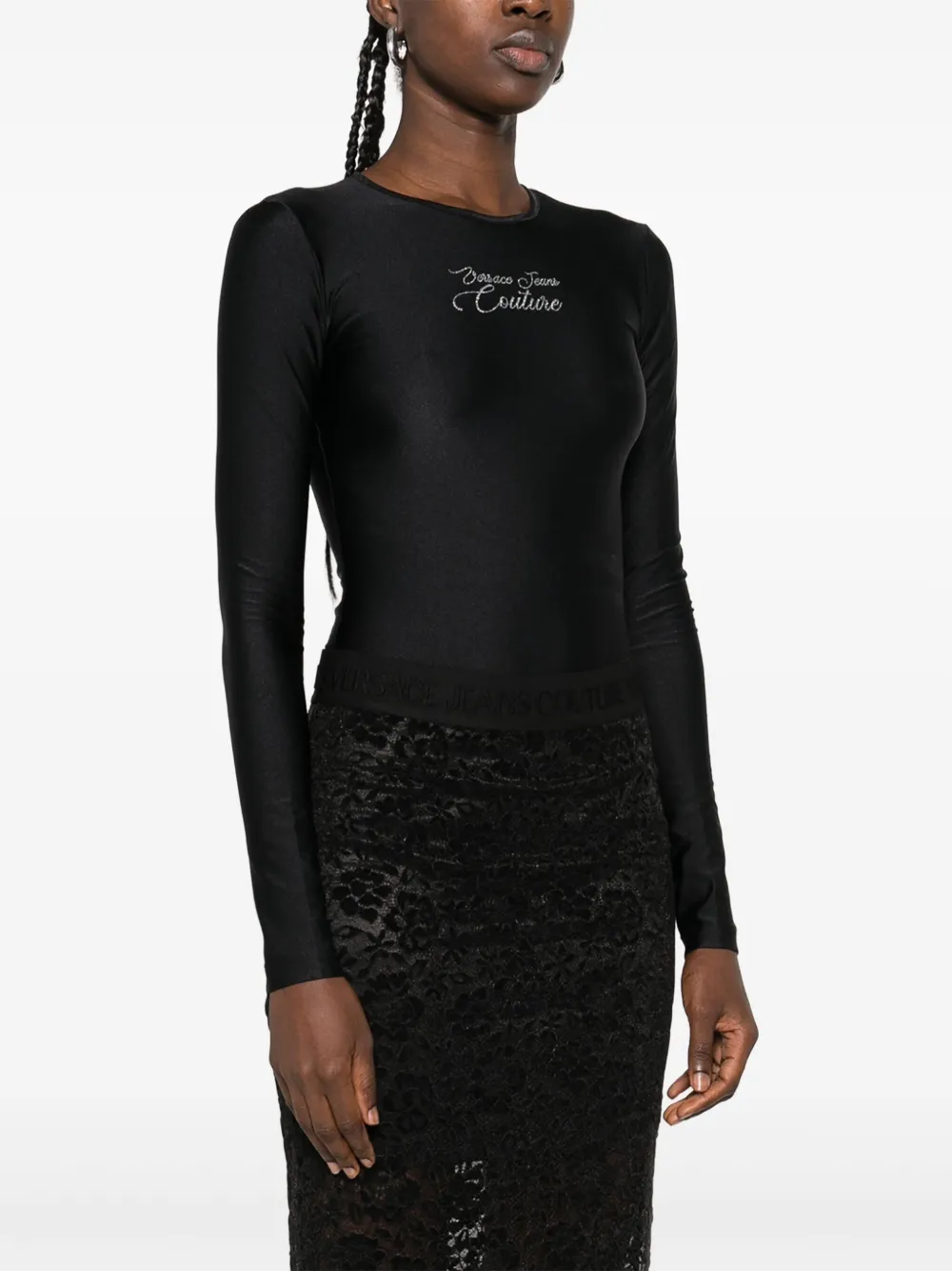 Versace Jeans Couture embroidered long-sleeve bodysuit Zwart